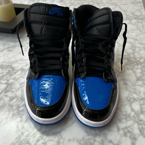Air Jordan J1 " BredPatentBlue "royal blue patent high tops - Picture 1 of 7
